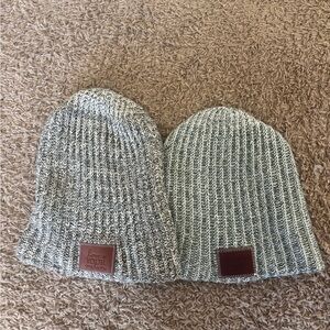 Love your Melon Cozy Knit Beanie Set - green + greyish black and White